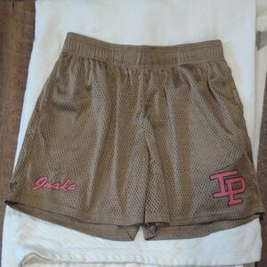 NWOT Inaka Power Mens Large Golden Brown‎ w/Pink Lettering Mesh Shorts